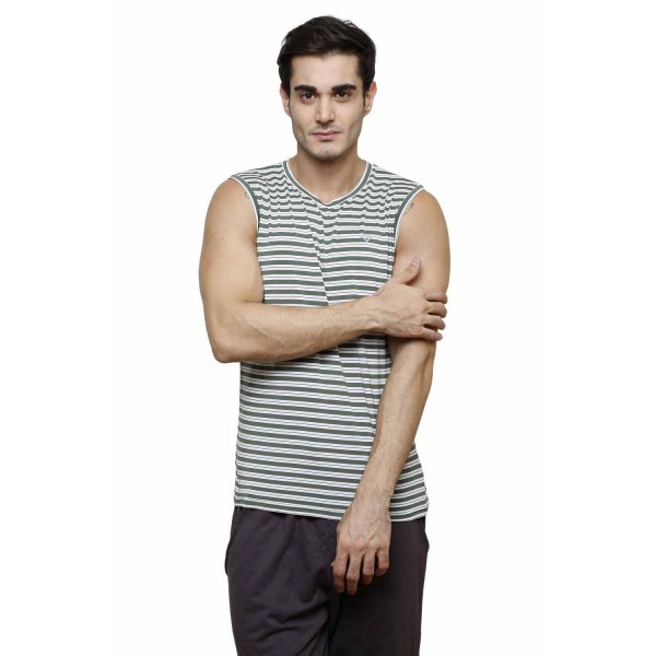 Gypsum Mens Striper Cut Sleeve Tshirt Green Color GYPMCS-00162